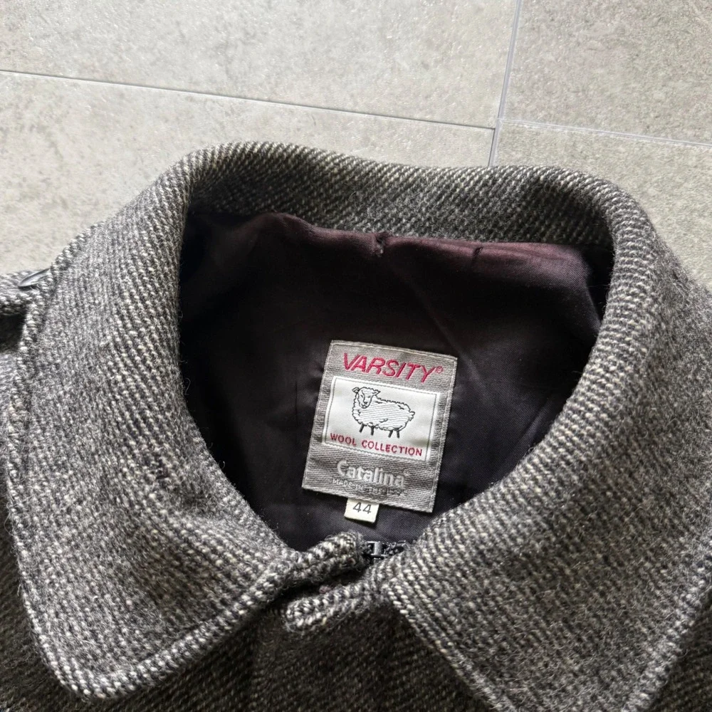 Catalina Varsity Wool Jacket 44 Grey Vintage Salt and Pepper Bomber USA Made - Picture 2 of 6